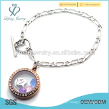 Custom stainless steel 1:1 NK Chain floating locket bracelet, Silver& Chocolate locket bracelet